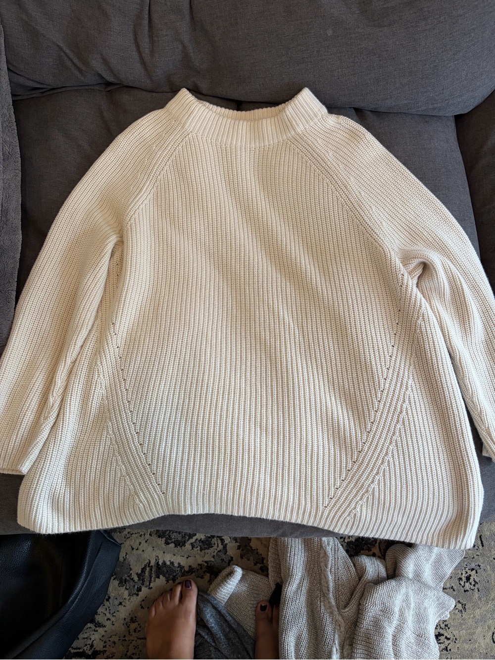 Lands' End Cream Ribbed Turtleneck Sweater